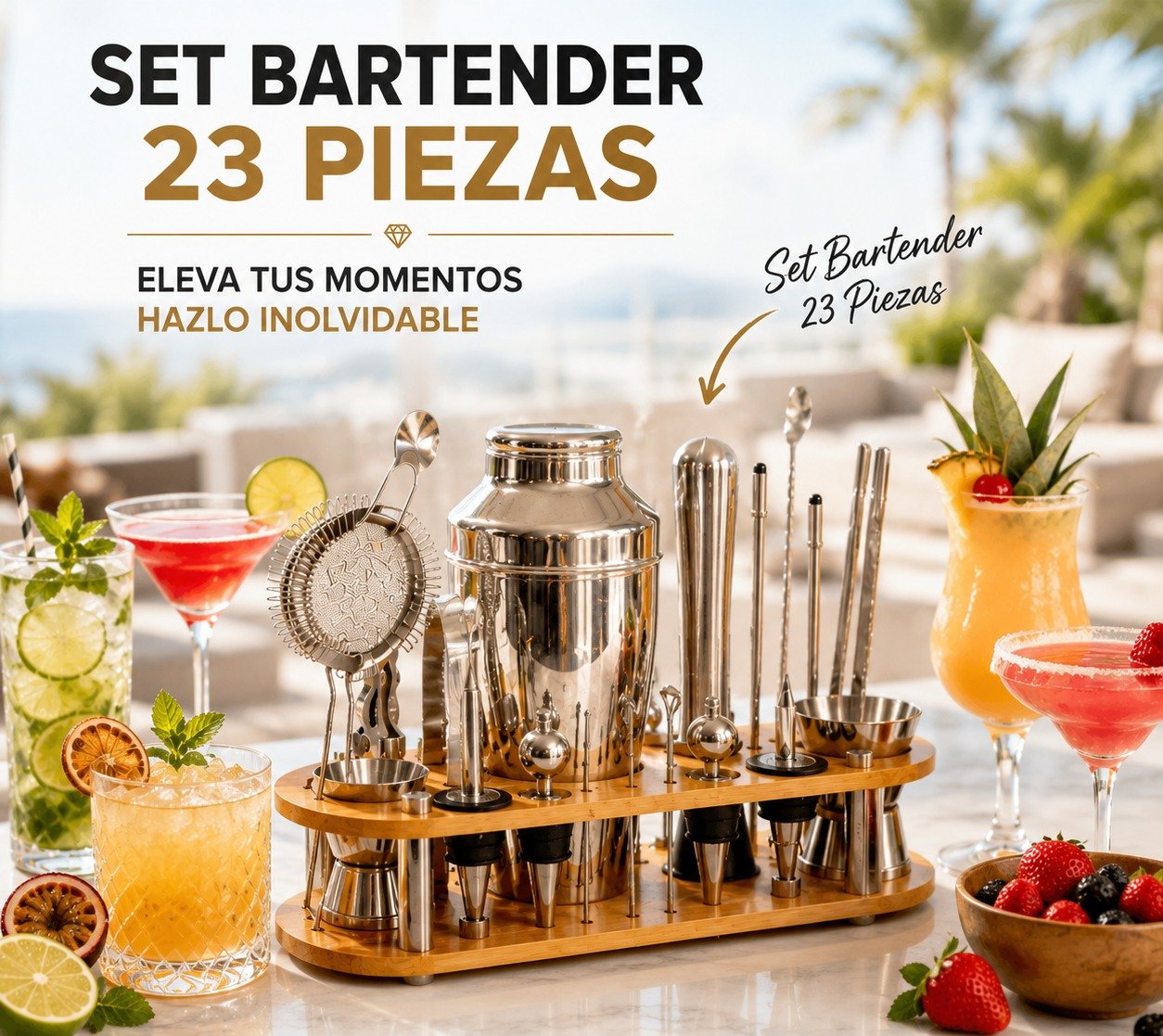 Set Kit Cocteleria 23 Piezas En Acero (1) Kit coctelería 23 piezas - Image 1