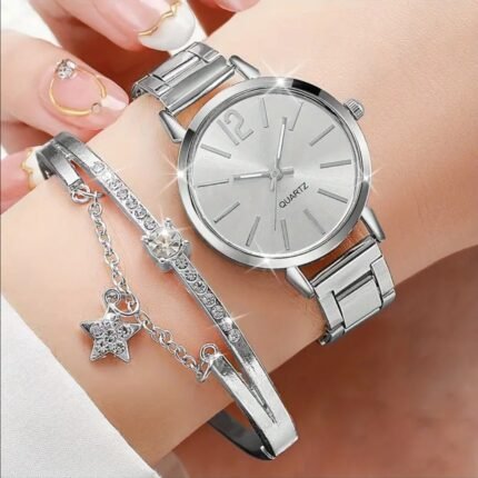 Combo Reloj Esmeralda Plata
