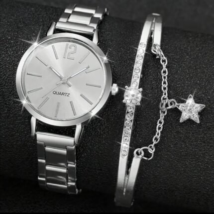 Combo Reloj Esmeralda Plata